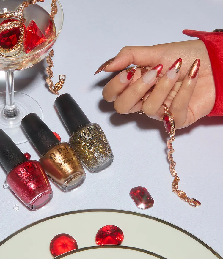 Red-y for Gold Holiday Tipped Nail Art Look